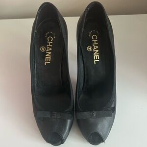 Chanel Black Peep-Toe Heels